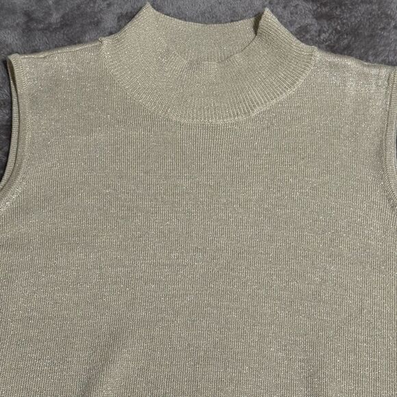 Villager Vintage 90s Shimmery Knit Sleeveless Layering Turtleneck Top L - Picture 2 of 5